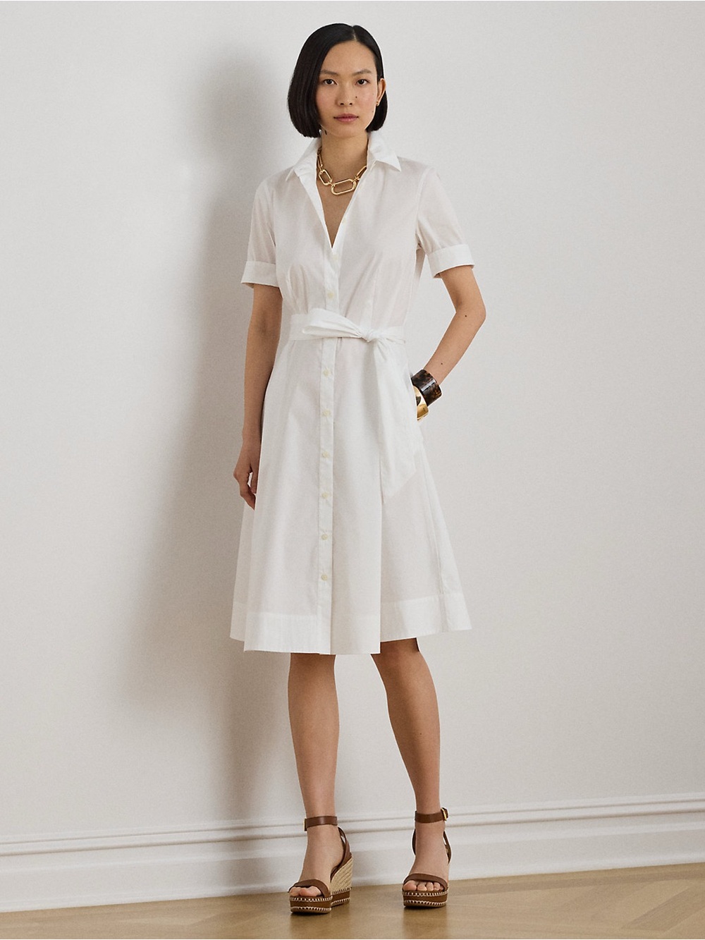 Ralph Lauren Black Label NWOT White Cotton Blend Belted Shirtdress Sz 12